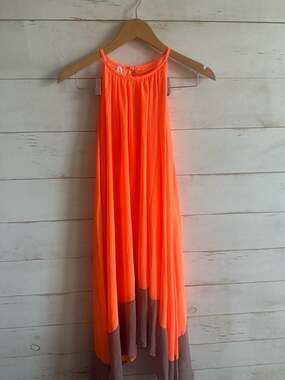Chic / Beautiful Orange Summer Casual Maxi -Pleated Scoop Neck Sleeveless Floor-